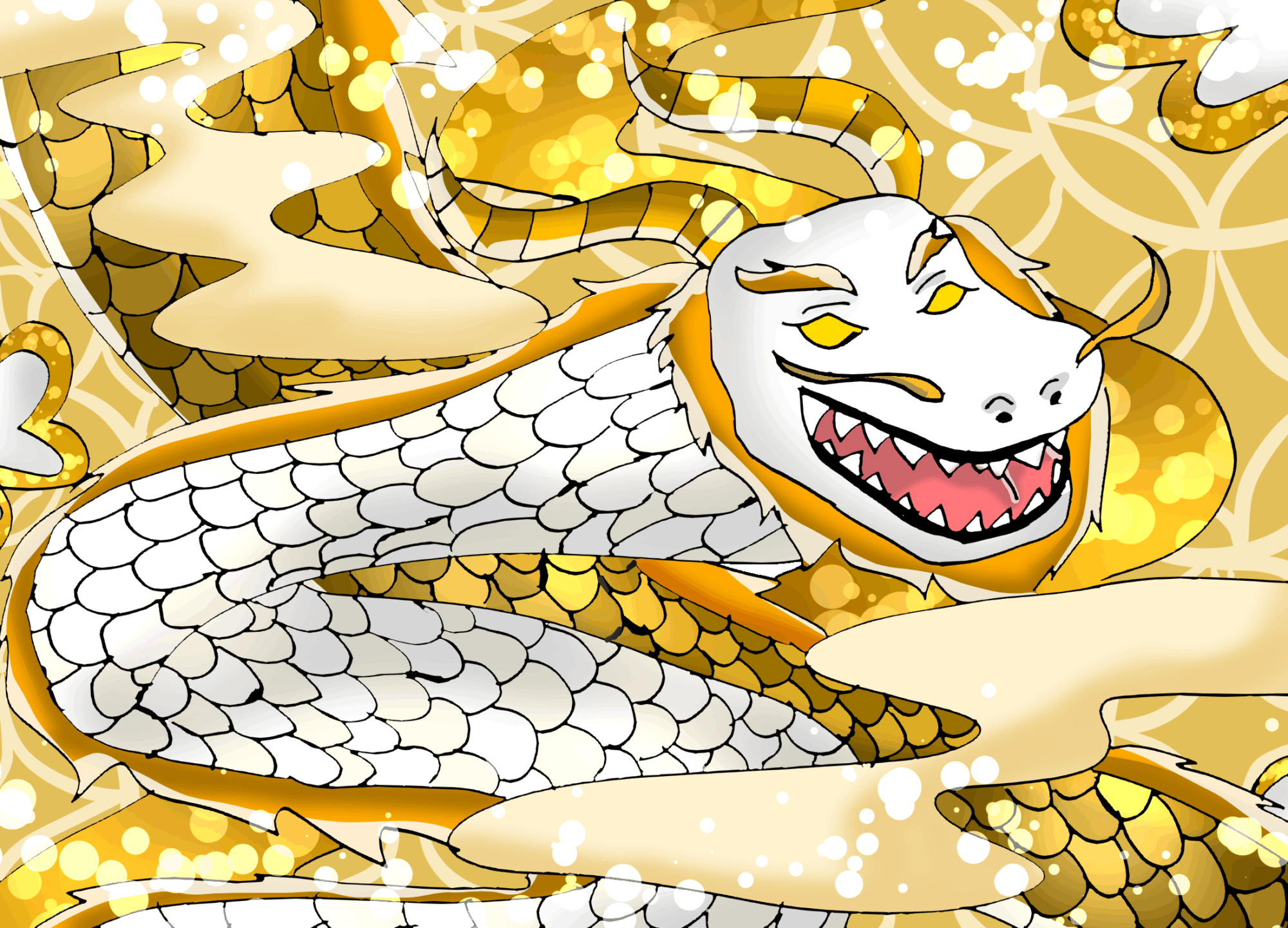 マカロンナ　開運絵画　❀限定金龍まきつきルチルクォーツ❀ 金龍」8号M 2024 麻紙、金箔、岩絵具 #日本画#日本画家