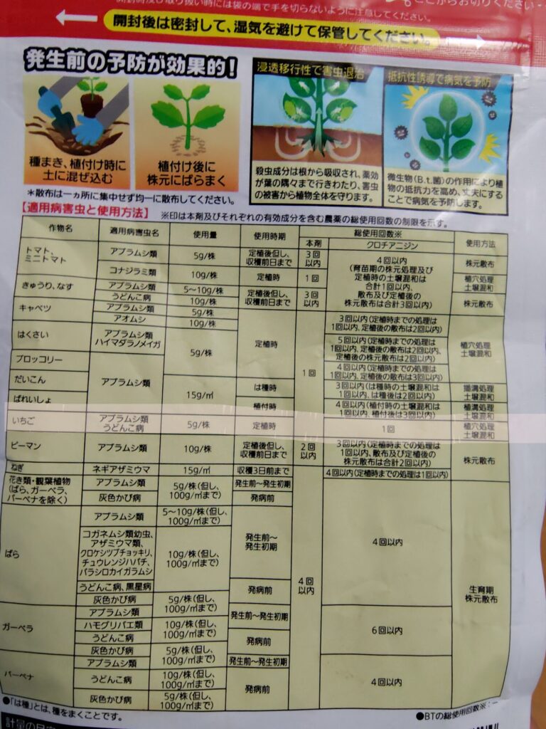 ベニカXガード（殺虫殺菌剤）裏書